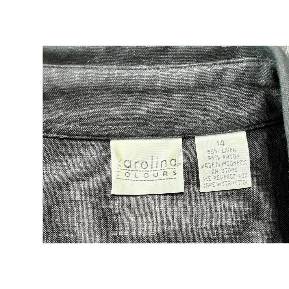 Vintage 90's Carolina Colours Black Linen Blend Front Button Maxi Dress